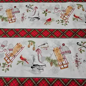 Winter Wonderland BTY Sandy Lynam Clough P&B Skate Sled Plaid Stripe - Picture 1 of 4