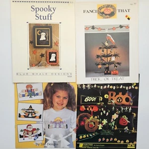 Halloween Cross Stitch Patterns Lot Of 4 Leaflets Fanci That Blue Whale Designs - Picture 1 of 9