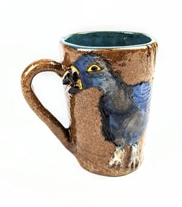 Tazza da caffè/tè Studio Pottery marrone blu uccellino smaltato 16 oz - Foto 1 di 4