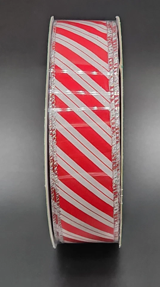 Kirkland Wire-Edged Ribbon 1.5" Wide 50 YD Red & White Candy Cane Striped Ribbon