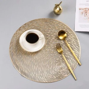 Alfombrillas de mesa posavasos dorados almohadilla redonda PVC mantel individual desgaste térmico antideslizante lavable - Imagen 1 de 15
