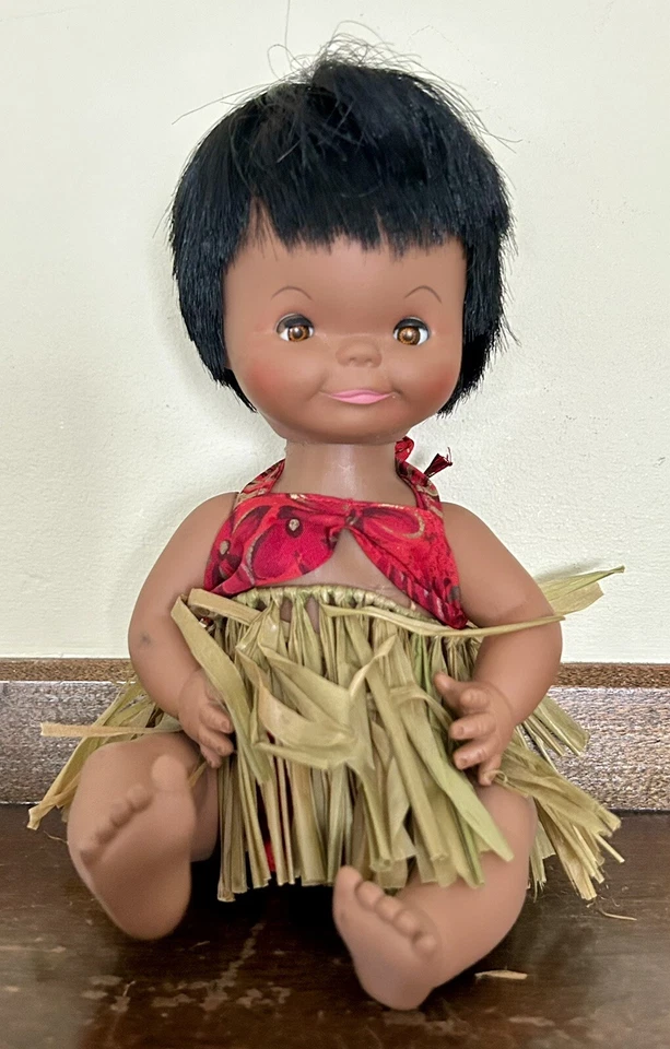"Muñeca hawaiana pixie hula niña falda hierba 10"" vintage años 50" Foto 1 de 4