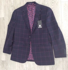 BLAZER A SCACCHI DA UOMO SKOPES DINO WOOL MIX BLU SCURO TAGLIA 38 - Foto 1 di 1