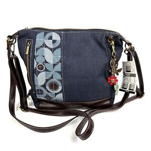 Chala Retro Convertible Bag Crossbody Backpack Denim Blue Floral Charm Brand New