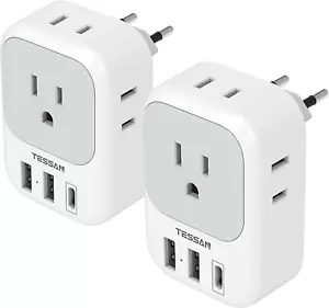 2 Pack European Plug Adapter USB C, US to Europe Plug Adapter with 4 Outlets 3 - Picture 1 of 12