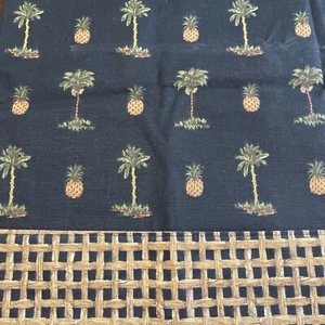 Vtg Waverly Tiki Print Valance Rod Pocket Pineapple Palm Tree Tiki Bamboo Hawaii - Picture 1 of 8