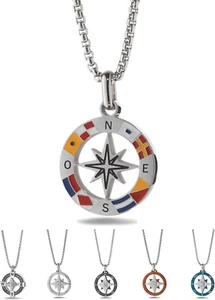 Collana Uomo Acciaio Ciondolo Rosa Dei Venti, Lunghezza Regolabile 48-53 Cm, Con - Foto 1 di 12