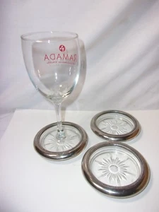 Silver Plated Glass Vintage Drink Wine Coaster Set of 3 - Picture 1 of 6