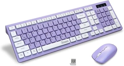 Wireless Full-Sized Keyboard and 3 DPI Mouse Combo 2.4G Purple/White - Image 1 of 4