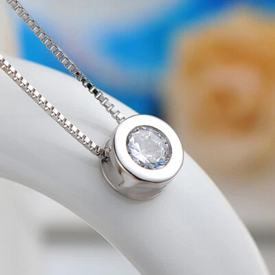 Halskette Anhänger Rund Sterling Silber 925 Zirkonia Damen Mädchen - Bild 1 von 3