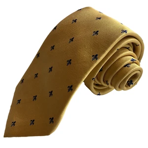 Cravatta CHARLES TYRWHITT oro blu uomo Fleur De Lis seta 59x3,5 fatta a mano UK - Foto 1 di 10
