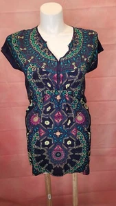  MAEVE Women's Multicolor 100% Silk V-Neck Short Sleeve Knee Length Dress XS - Picture 1 of 9