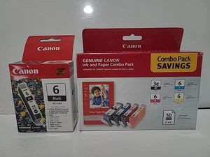 Genuine Canon BCI-3E/BCI-6 Photo Paper Combo Pack Ink Cartridges Extra BCI-6BK - Picture 1 of 4