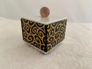 MARK LEWANSKI Art Glass Box Guy Black Gold Pink Trinket Box With Mirror Footed - Picture 1 of 10
