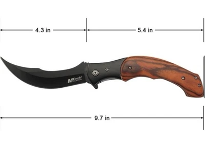 Mtech Assisted Open Scimitar Pocket Knife Fancy Wood Folder Skinner MT-A2023WD - Image 1 of 3
