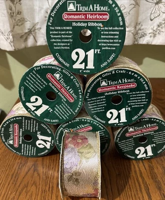 Vtg Romantic Heirloom Floral  Ribbon 7 Rolls Gold Trim 21’X2" Timeless Decor - Image 1 of 4