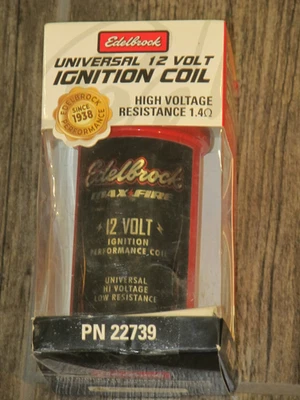 NEW EDELBROCK Ignition Coil 22739; Max-Fire 42000 Volt, Canister, 1.4 ohms - Image 1 of 2