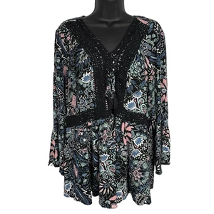 Torrid Schnür Babydoll Oberteil Damen 2 18/20 2X Crinkle Gaze Blumen Relaxed Boho - Bild 1 von 8