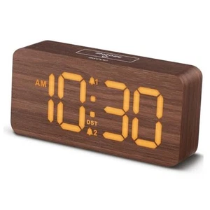 Wooden Digital Alarm Clocks for Bedrooms: Dimmable Dual Alarm Clock with - Picture 1 of 7