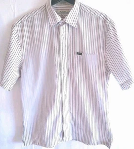 Faconnable Mens Medium Short Sleeve Button Front Shirt Striped - Picture 1 of 8
