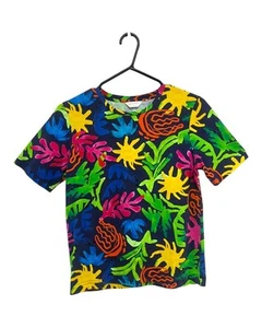 Like New GORMAN Women's Navy Printed Beach Leaves Tee Size 6 - 100% Organic Cott - Picture 1 of 5