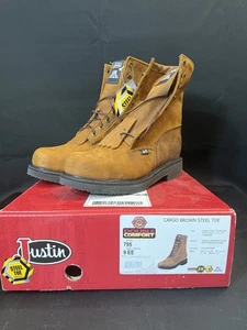 NEW Justin Cargo Brown Steel Toe 9EE lace up #795 - Picture 1 of 6
