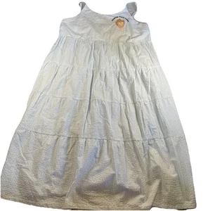 Bubble O Bill Streets Stripe Dress Embroidered Patch Midi Dress Blue White Sz XL - Picture 1 of 5