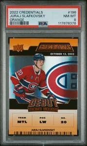 ROOKIE JURAJ SLAFKOVSKY /149 PSA 8 ORANGE CREDENTIALS DEBUT TICKET ACCESS CARD - Picture 1 of 2