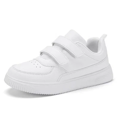 DSWED Unisex-Niño Cuero Ligero 5 Big Kid Doble Hebilla -Blanco Foto 1 de 4