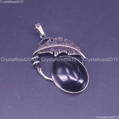 天然宝石叶椭圆形脉轮治疗吊坠珠藏银 29x44 毫米 — 第 1/4 张图片