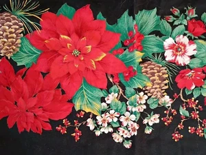 Joan Kessler for Concord Fabrics Black Floral Christmas Border Print 109" X 55" - Picture 1 of 3