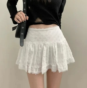 Minifalda de tiro bajo con volantes en capas de encaje blanca falda corta verano para mujer - Imagen 1 de 10