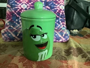M&Ms 2010 Ceramic Canister Jar Official Licensed Product 6.5 Inch Green EUC - Picture 1 of 5