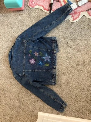 Hand Painted Denim Jacket With Flowers - Image 1 of 4