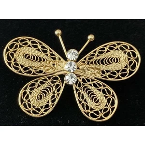 "Broche prendedor de 2"" filigrana dorada 3 pedrería para mariposa corporal" - Imagen 1 de 5