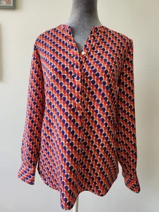 Talbots Blouse Top NEW Popover Tunic Women’s Petite Small Print Red Blue Orange - Picture 1 of 9