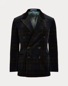 Ralph Lauren Size 40R Tartan Velvet Dinner Sport Coat Jacket Made in Italy New - Picture 1 of 10
