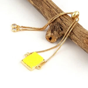 Trend Wear Natural Sugar Druzy CZ Quartz Gold Plated Slider Lock Chain Bracelet - Picture 1 of 42
