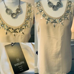 Madeleine Nude Pure Silk Embellished Sleeveless Evening Cocktail Top BNWT SZ 14 - Picture 1 of 8