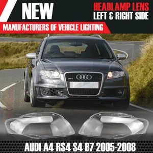 FOR AUDI A4 S4 RS4 B7 RIGHT & LEFT SIDE FRONT HEADLAMP LENS COVER 2005 - 2008 UK - Picture 1 of 12