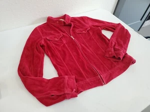 Juicy Couture Wmns Sz S Ruby Red Velour Collared Long Sleeve Zip Up Sweatshirt - Picture 1 of 10