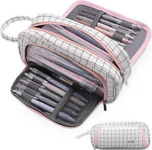 Large Pencil Case Pouch Pen Bag Zipper Student School Make Up Organizer White - Picture 1 of 6