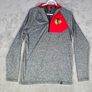 Fanatics Chicago Blackhawks NHL Sweater Mens Small Gray 1/4 Zip Pullover LS - Picture 1 of 7