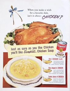 PRINT AD Campbells Chicken Soup with Rice 1950 10.5x13 Wishbone Blue Ribbon - Picture 1 of 1