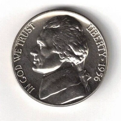 1956 Philadelphia Proof Jefferson Nickel Five Cent Coin! - Image 1 of 2