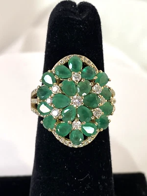 EFFY 14k Yellow Emerald and Diamond oval domed ring     Size 5 1/2      5.5 - Image 1 of 4