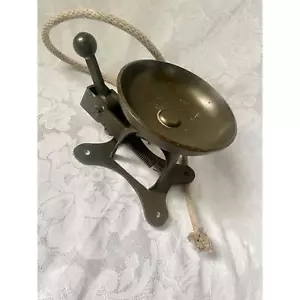 Vintage Metal Wall-Mounted Bell With Rope Pull & Lever - Picture 1 of 6