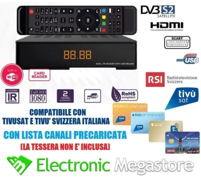 Ricevitore Satellitare Full HD Tvsat Compatibile Tv Sat Decoder Tv Tivusat - Immagine 1 di 4