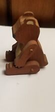 Signed Nancy Thomas carved wood jointed bear decoration figure 3.25” T sitting