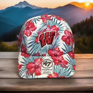 Wisconsin Badgers Hat ‘47 Brand Clean Up Womens "Floral" OSFM Strapback H73 - Picture 1 of 8
